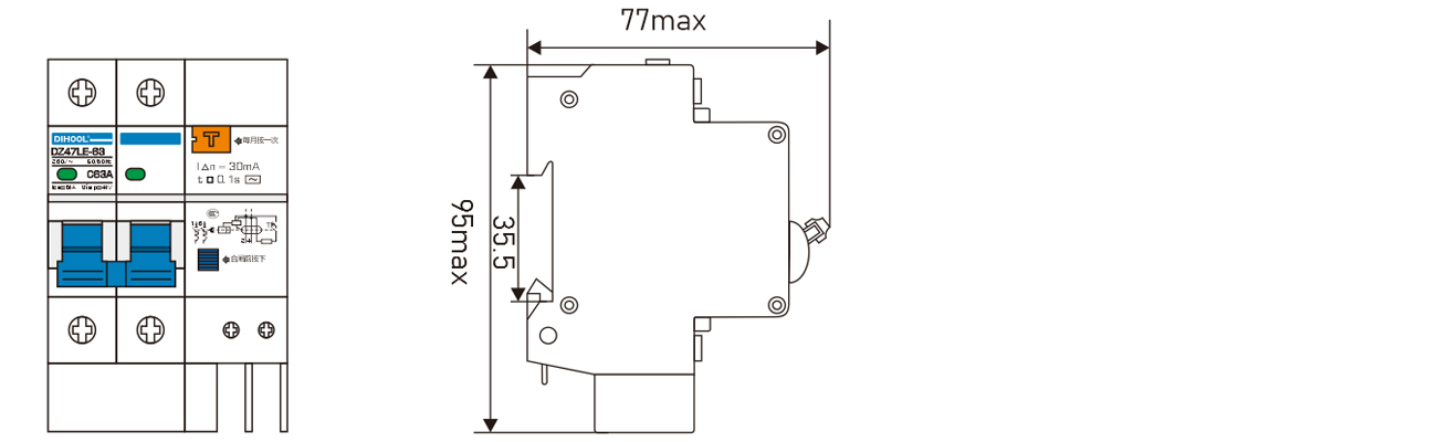 2 Pole DZ47LE NBT1LE 10A 16A 20A 25A 32A 40A 50A 63A trasparente residua  corrente di dispersione verso terra circuit breaker INTERRUTTORE  DIFFERENZIALE SALVAVITA RCBO DIFFERENZIALE - AliExpress